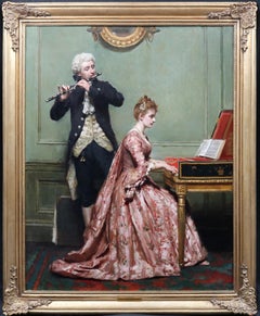 Le clavecin - Peinture à l'huile du 19e siècle Instrument Taskin Marie Antoinette