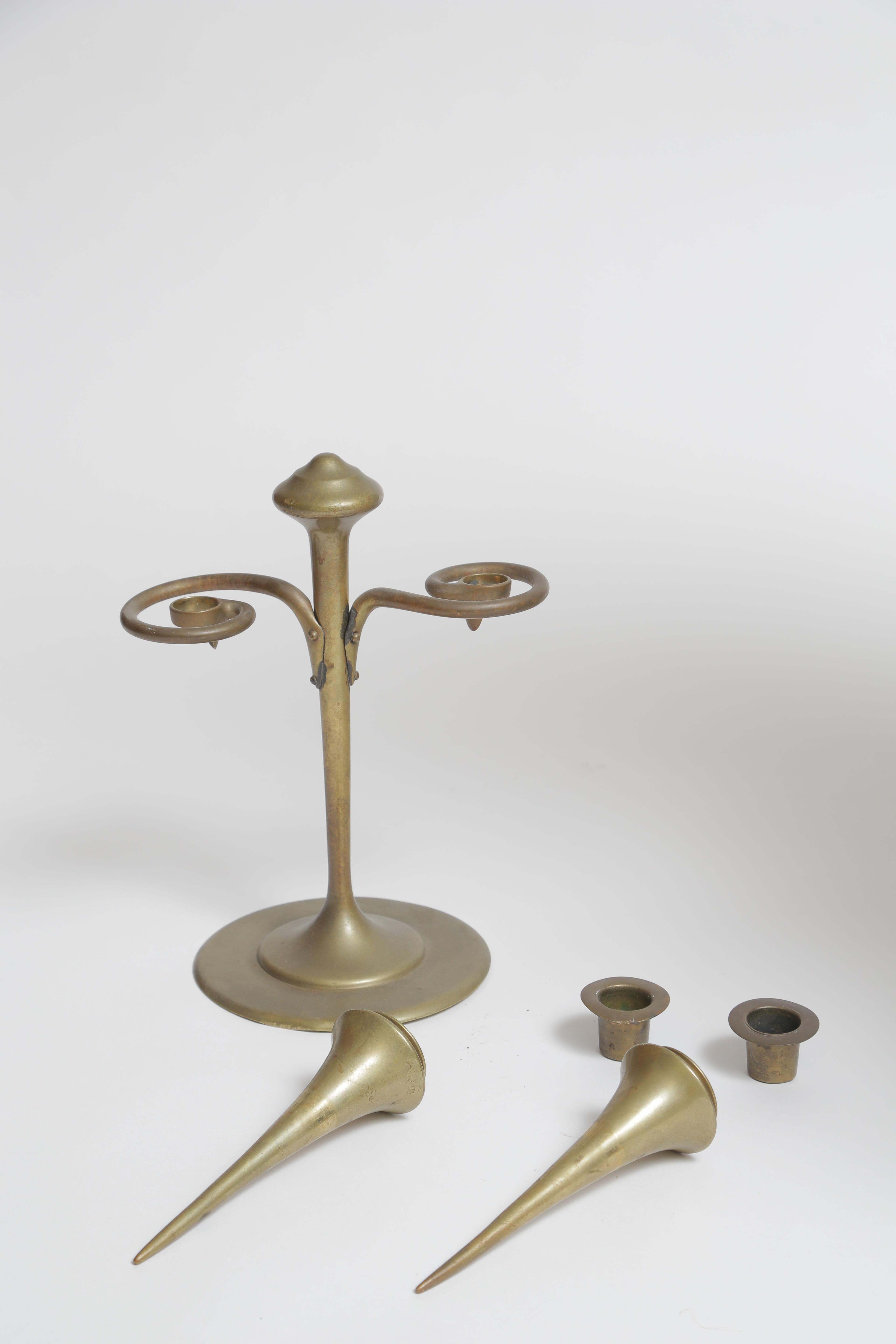 Brass Robert Jarvie Omicron Two-Branch Candlestick For Sale