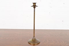 Robert Jarvie Style Antique Arts & Crafts Turned Brass Tall Candlestick