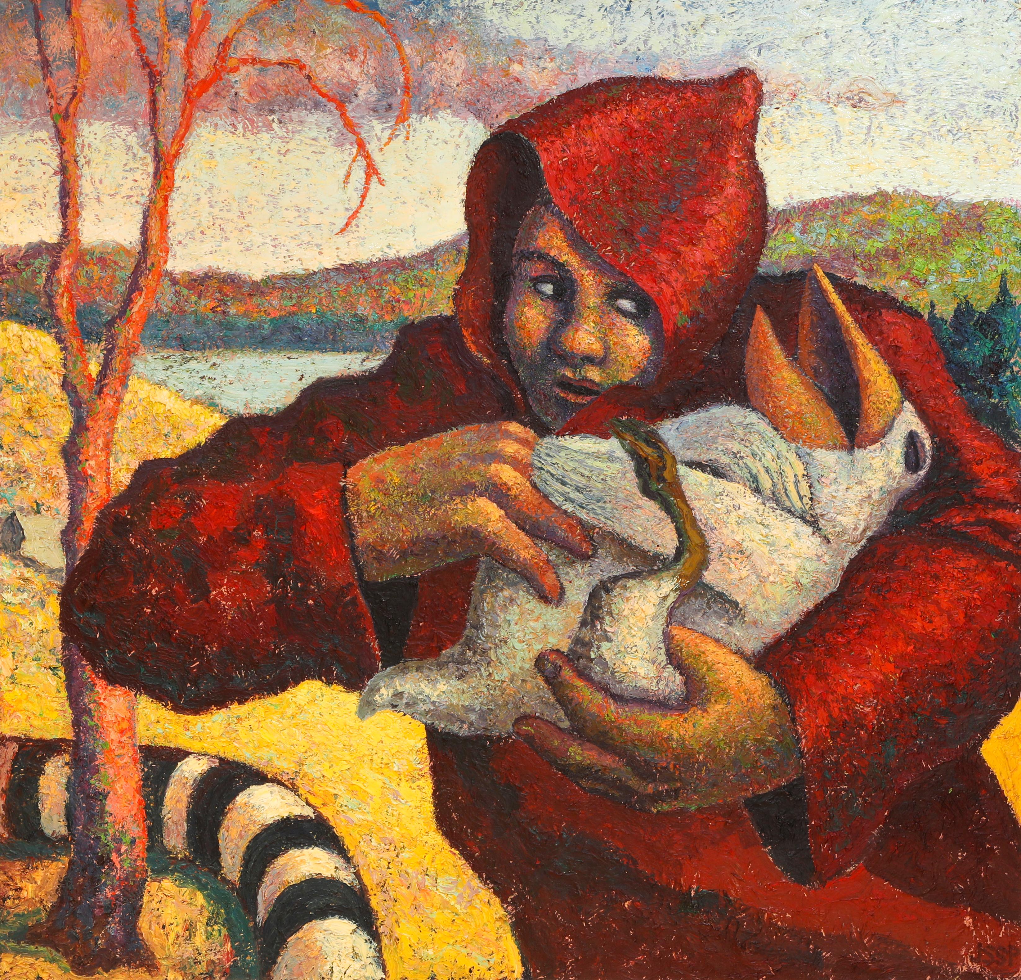 Figurative Painting Robert Jessup - Manteau à capuche avec canard