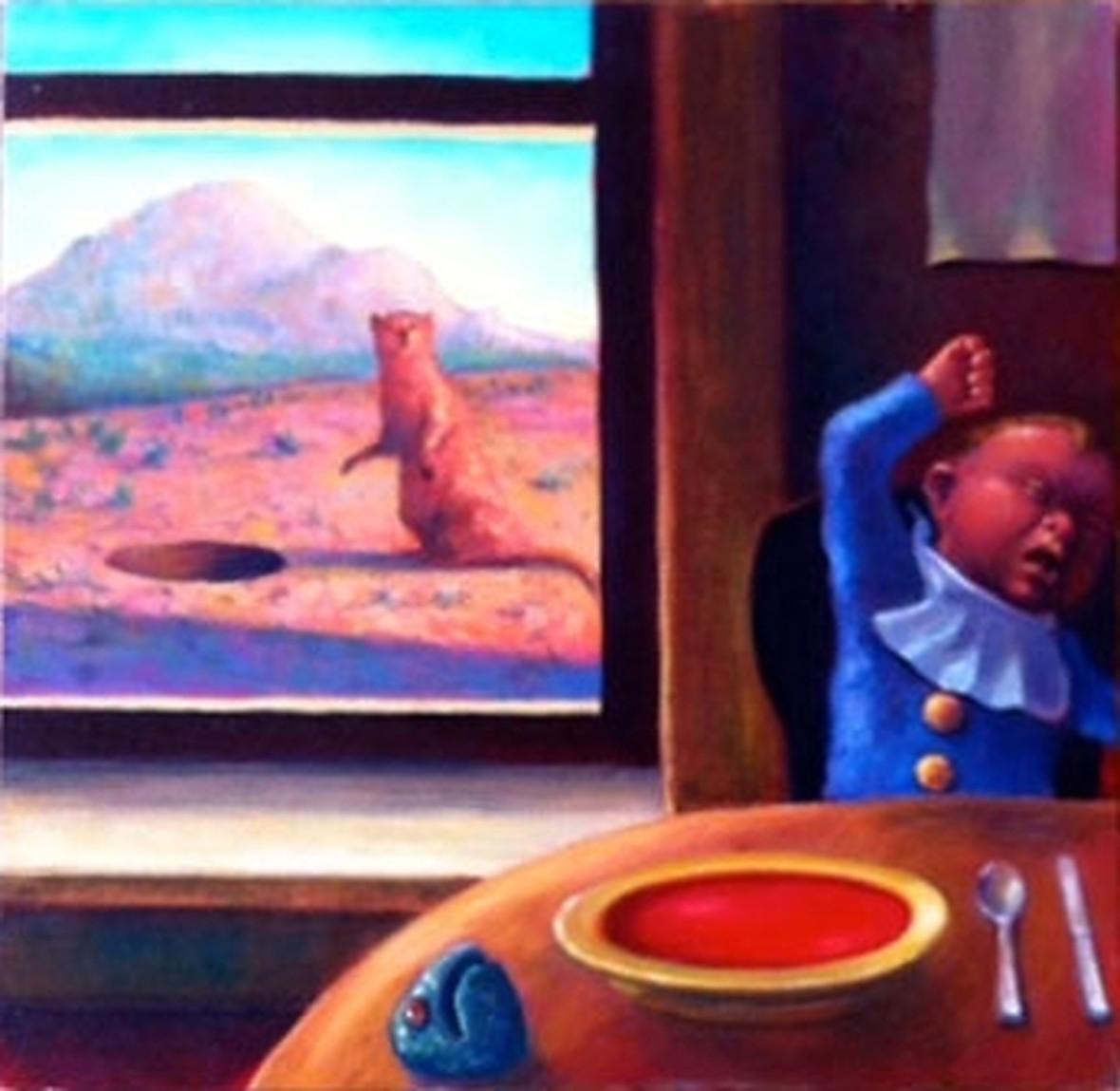 Robert Jessup Figurative Painting -  Interior, Baby Groundhog, Window, 2007 