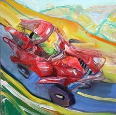 Coche rojo en el campo