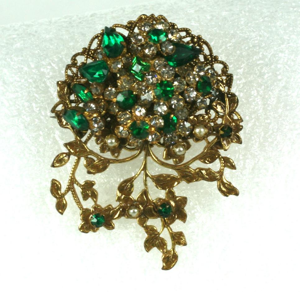 Robert Jeweled Emerald Crystal Heart Brooch For Sale 1