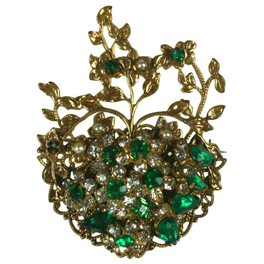 Robert Jeweled Emerald Crystal Heart Brooch For Sale