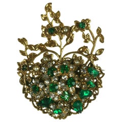 Retro Robert Jeweled Emerald Crystal Heart Brooch