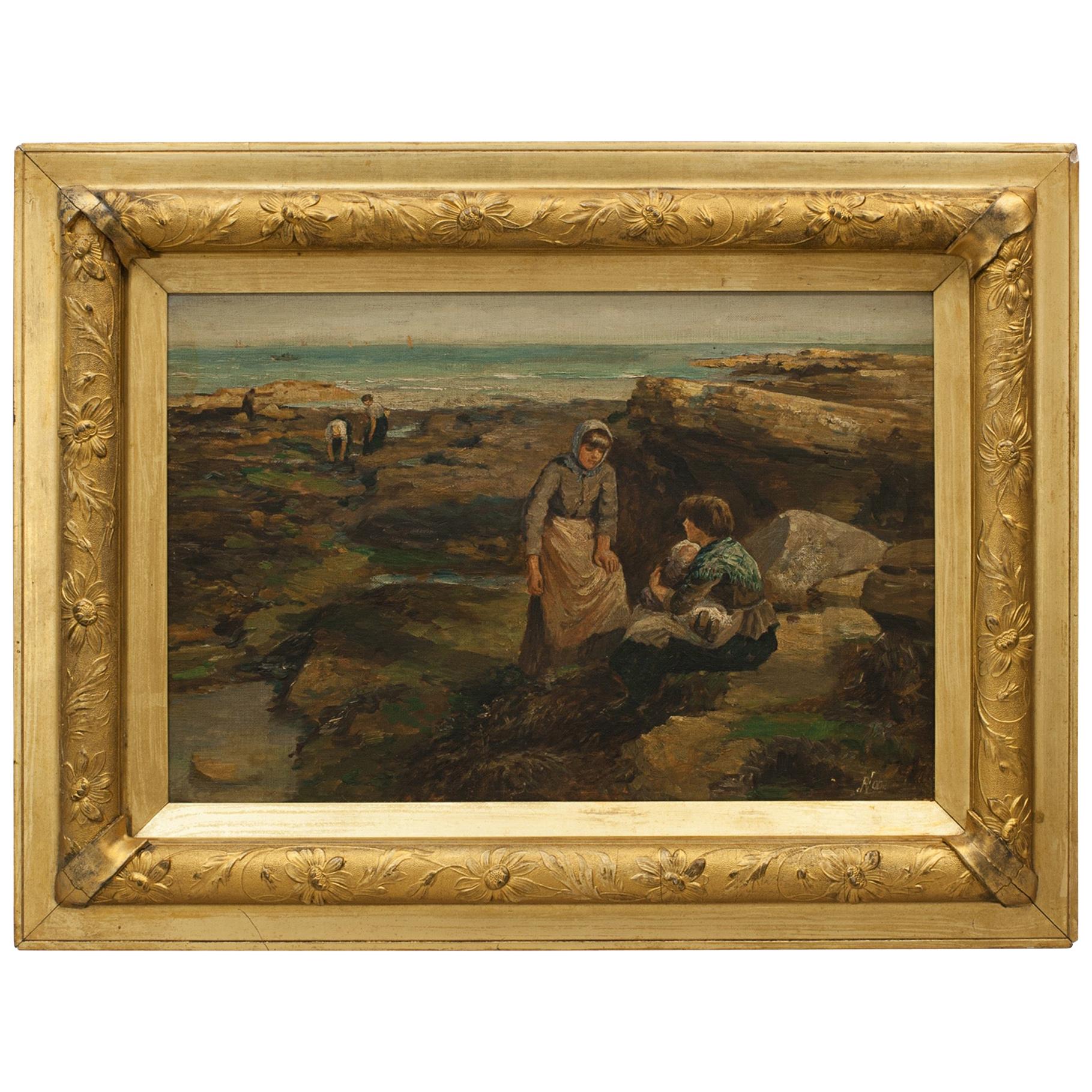 Robert Jobling Oil on Canvas of Two Girls on the Rocks