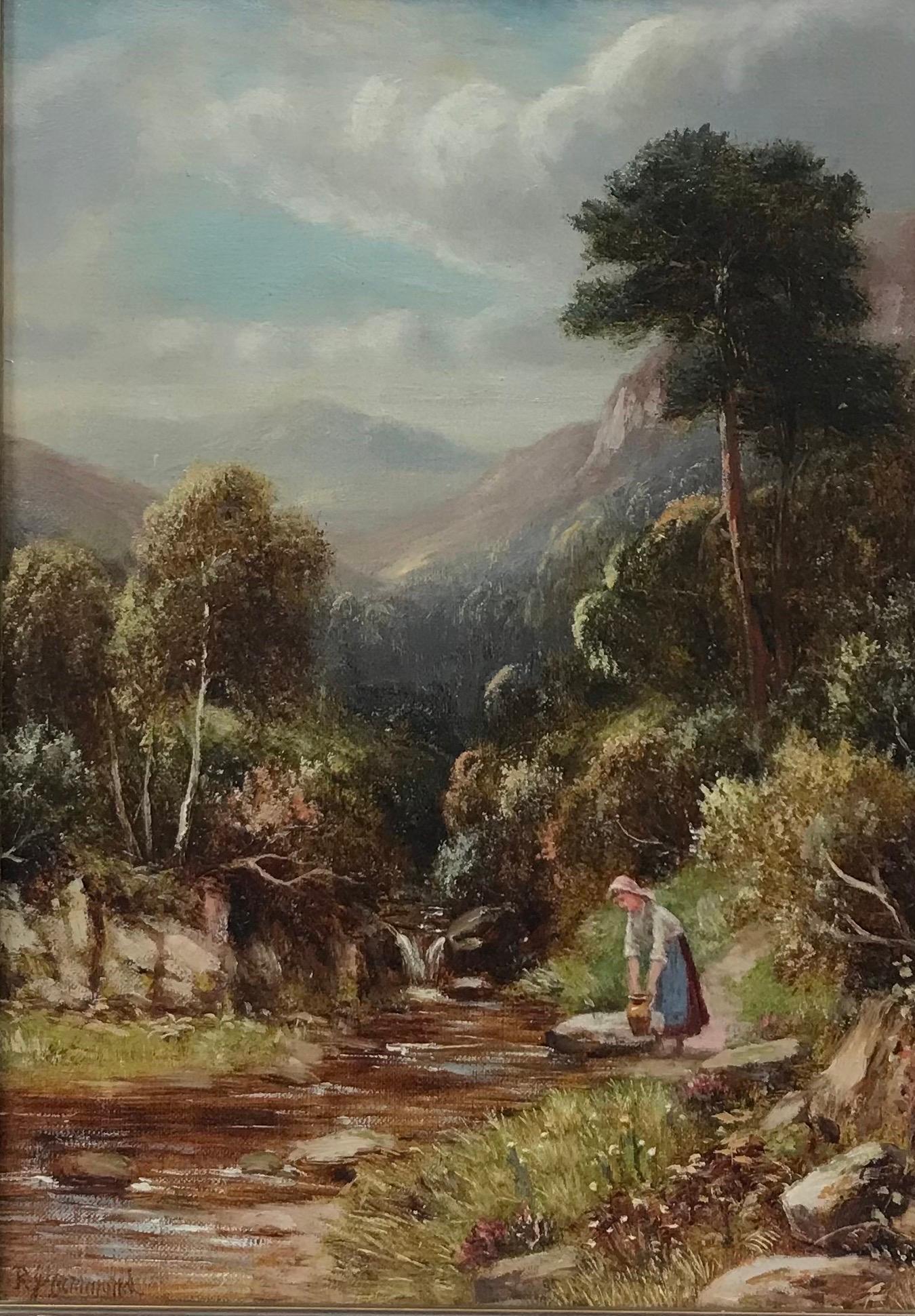 Paar viktorianische Original-Ölgemälde, Figuren, schottische Highland-Szenen (Viktorianisch), Painting, von Robert John Hammond (British, exhibited 1882-1911)