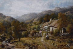 19th Century landscape oil painting of a cottage in North Wales