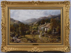 19th Century landscape oil painting of a cottage in North Wales 