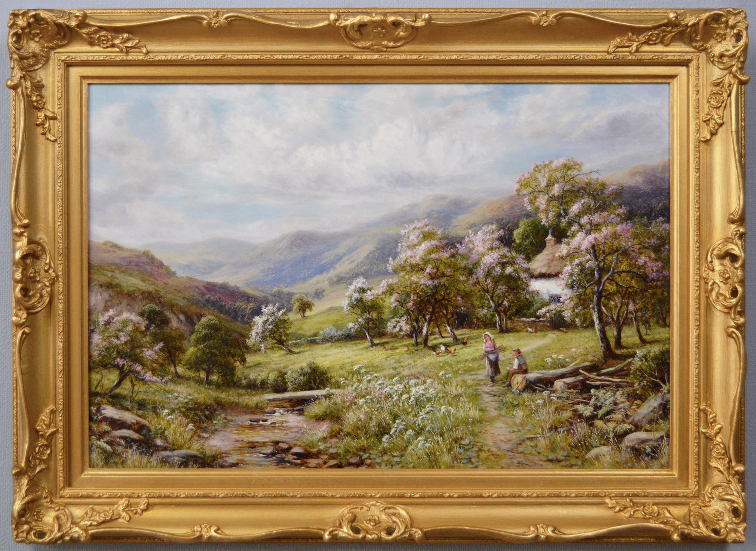 Robert John Hammond Landscape Painting - 19th Century landscape oil painting of a cottage & orchard 