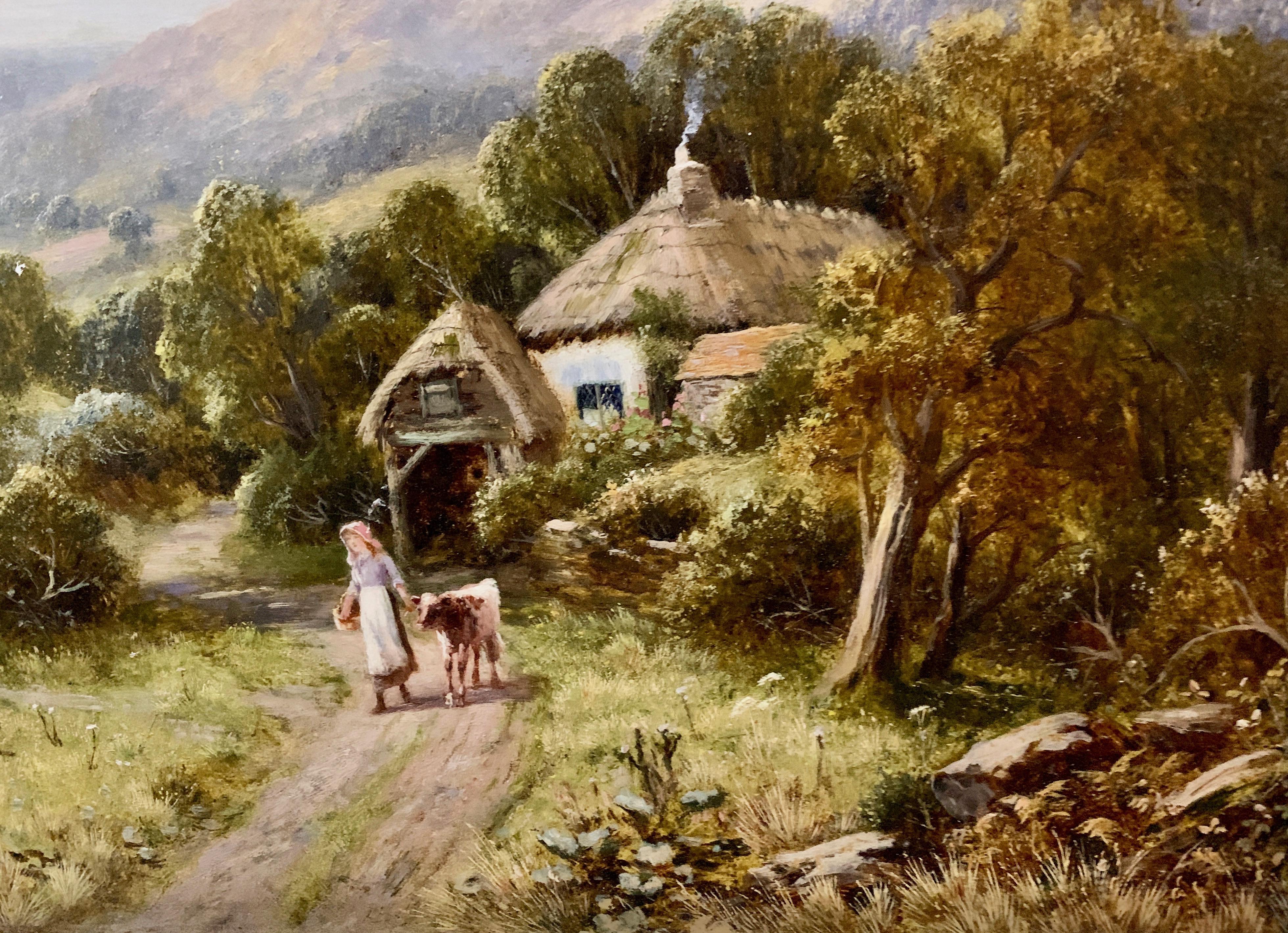 Extensive Victorian  English Cottage landscape – Painting von Robert John Hammond