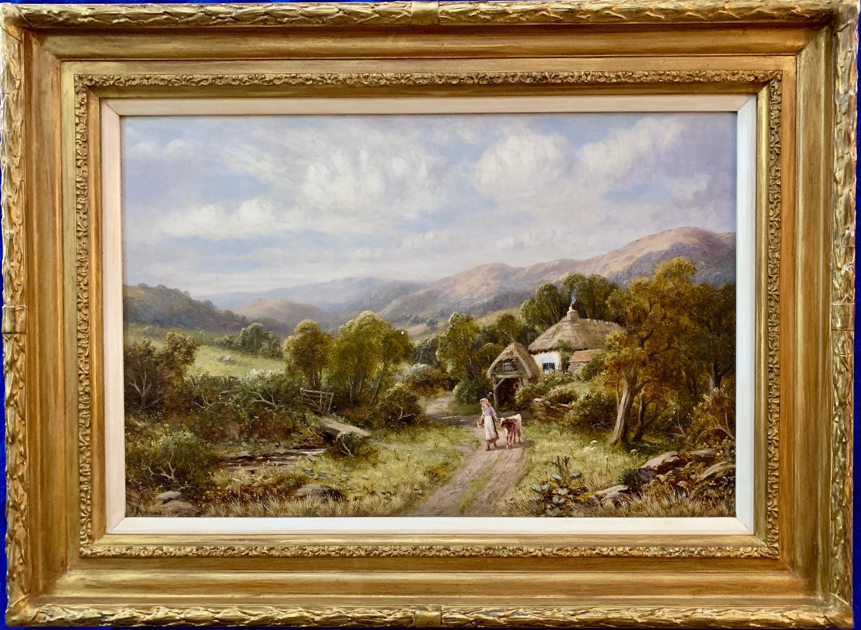 Robert John Hammond Landscape Painting - Extensive Victorian  English Cottage landscape