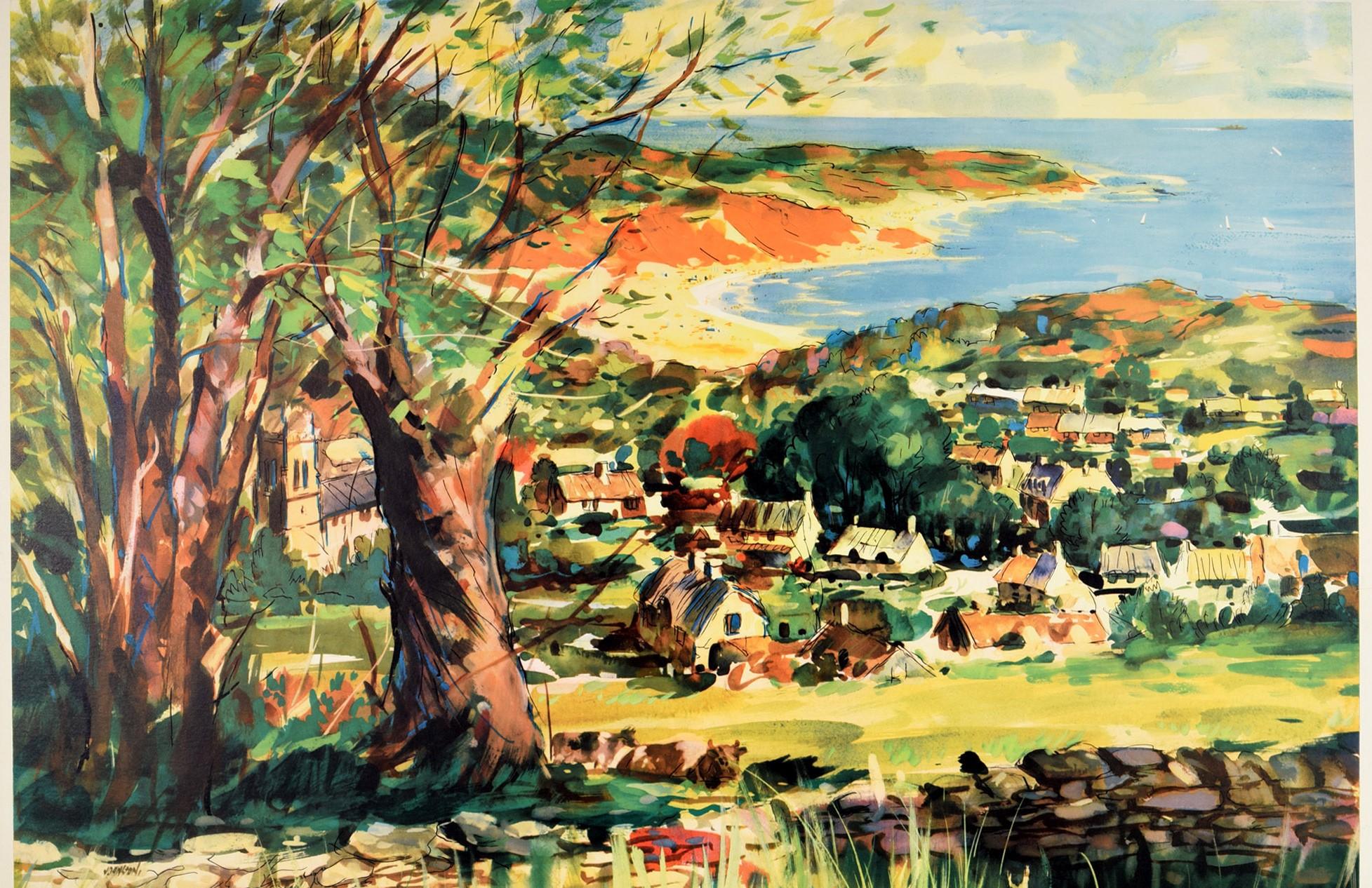 Póster original de época Devon Travel By Train British Railways Countryside Beach - Print de Robert Johnston