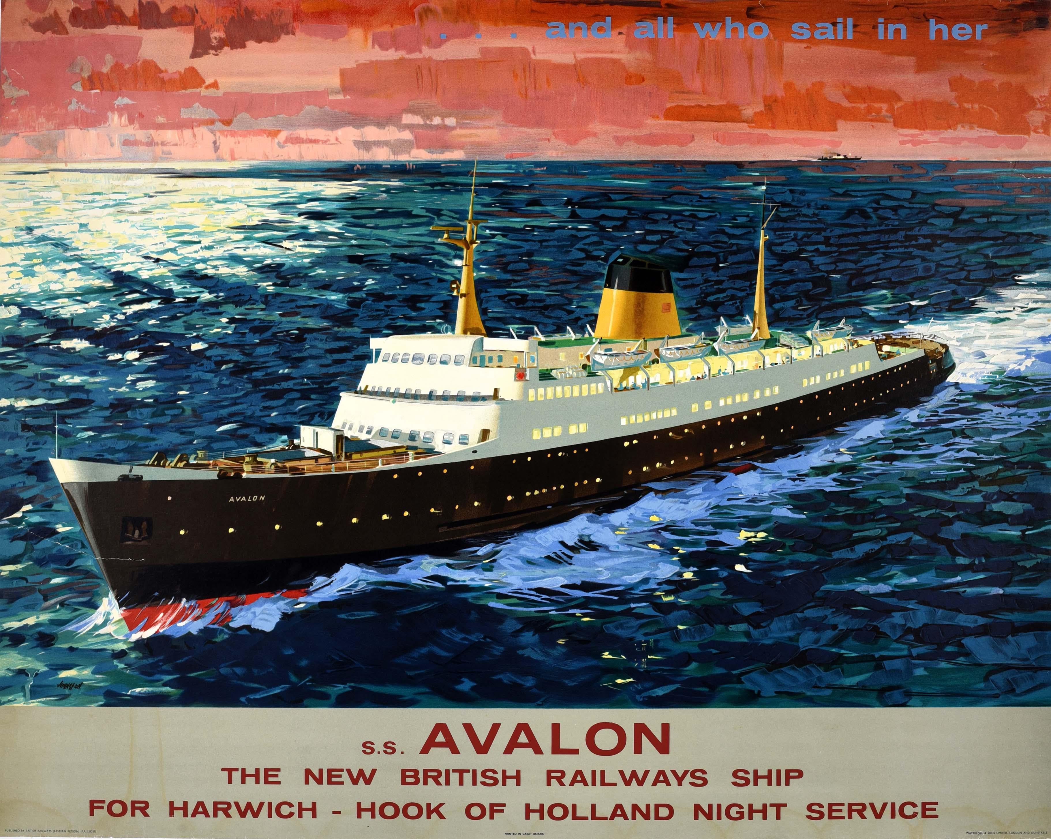 Robert Johnston Print - Original Vintage Travel Poster SS Avalon Harwich Holland Ferry British Railways