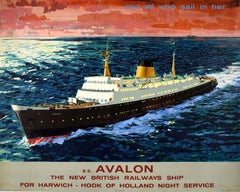 Original-Vintage-Reiseplakat SS Avalon Harwich, Holland Ferry, British Railways, Britische Eisenbahnen