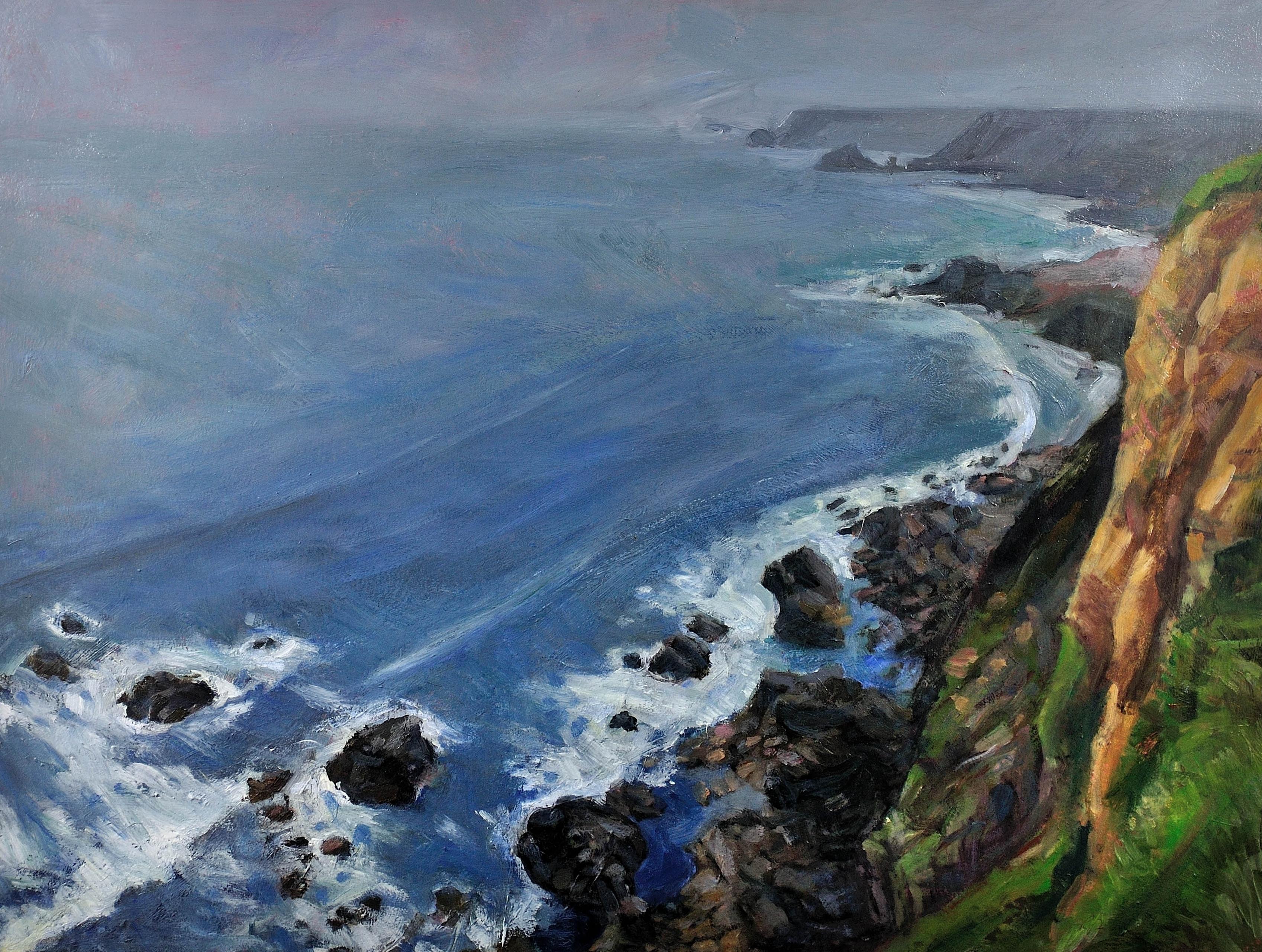 The North Cliffs, Cornwall.Kornwall. Meereslandschaft.Atlantischer Ozean. Natürliche Schönheit – Painting von Robert Jones