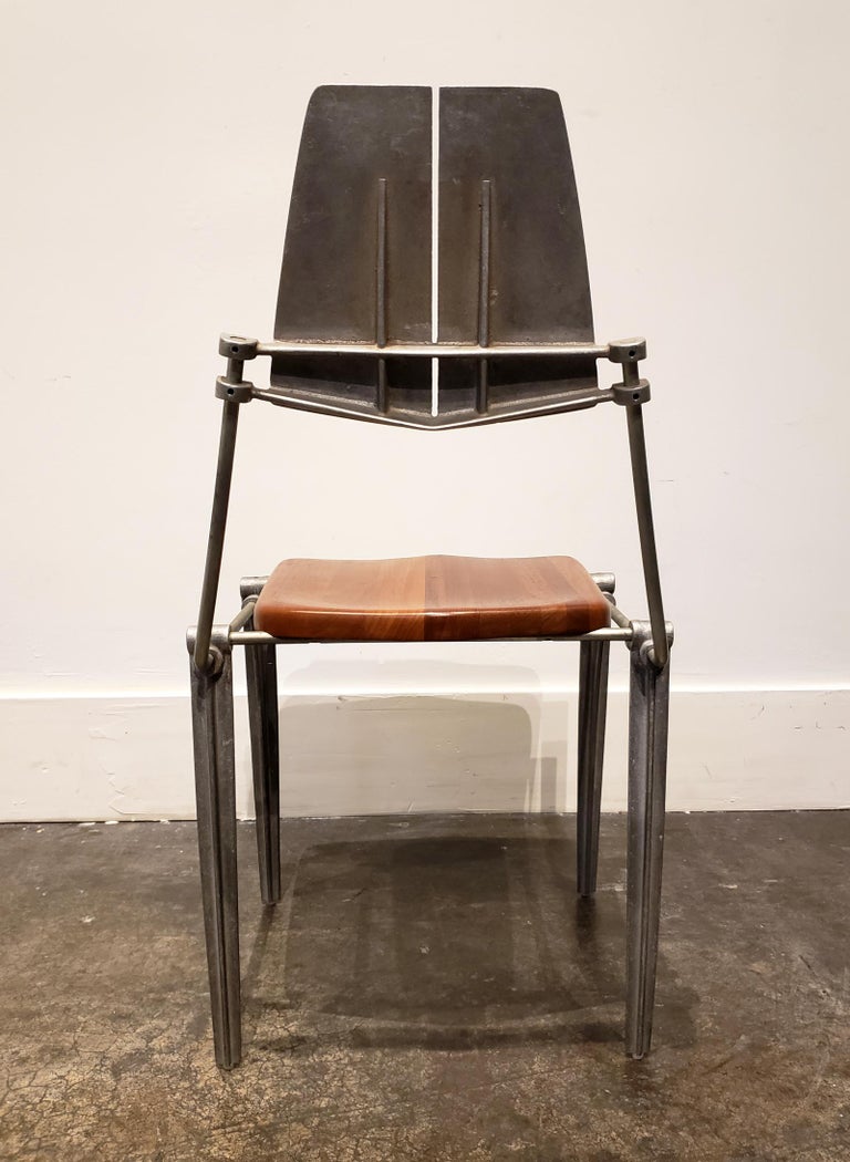 Robert Josten Aluminum and Maple Modern Industrial Dining Chairs Set of