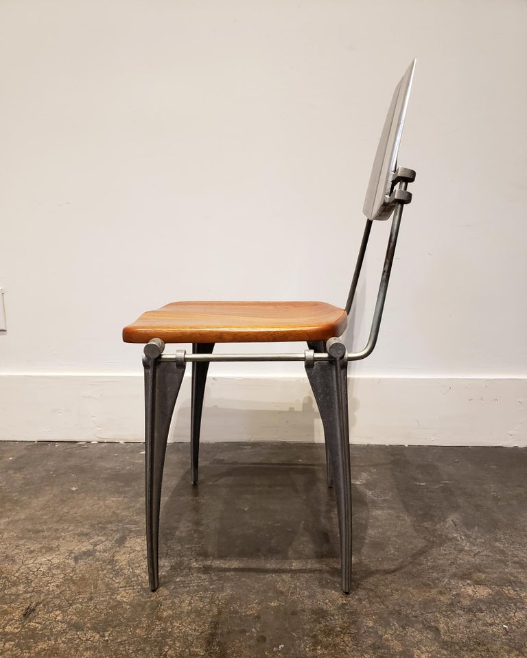 Robert Josten Aluminum and Maple Modern Industrial Dining Chairs Set of