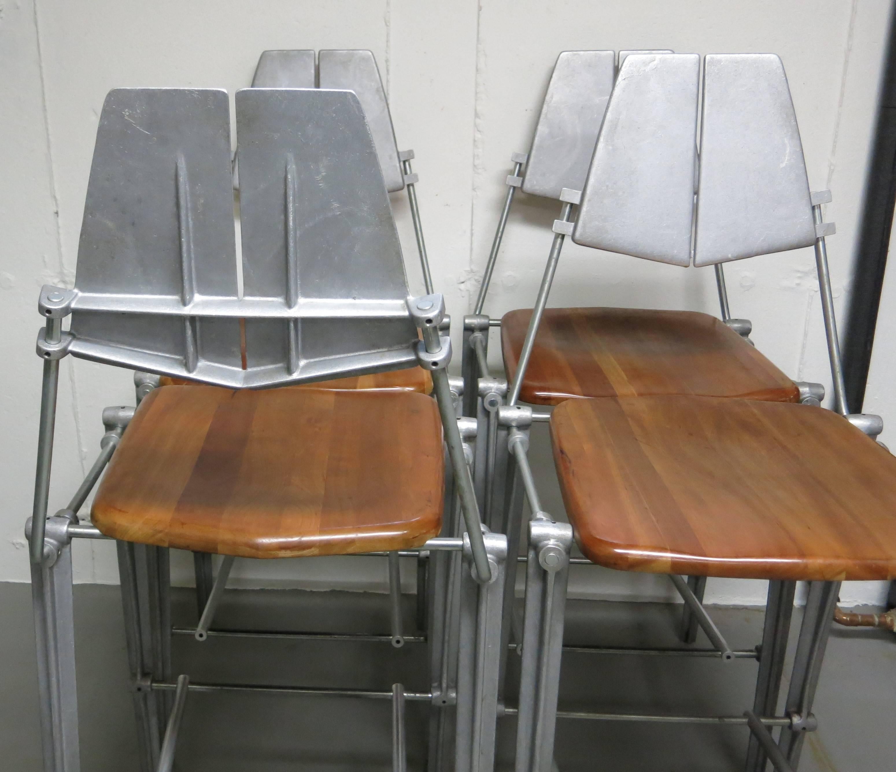 Robert Josten Barstools Set of Four Aluminum and Maple 2