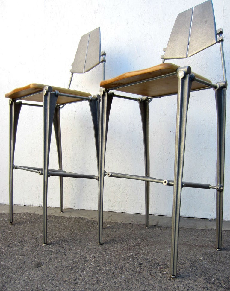 Robert Josten Sculpted Aluminium Bar Stools, Pair For Sale at 1stDibs
