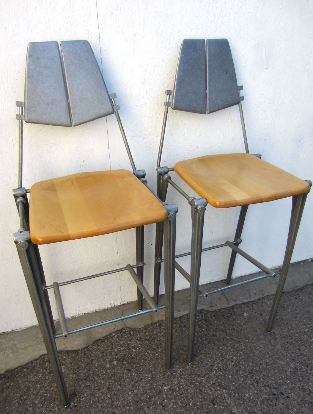 American Robert Josten Sculpted Aluminium Bar Stools, Pair For Sale