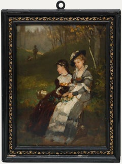 Robert Julius Beyschlag (1838-1903) - Olio della fine del XIX secolo, “Raccogliendo fiori”