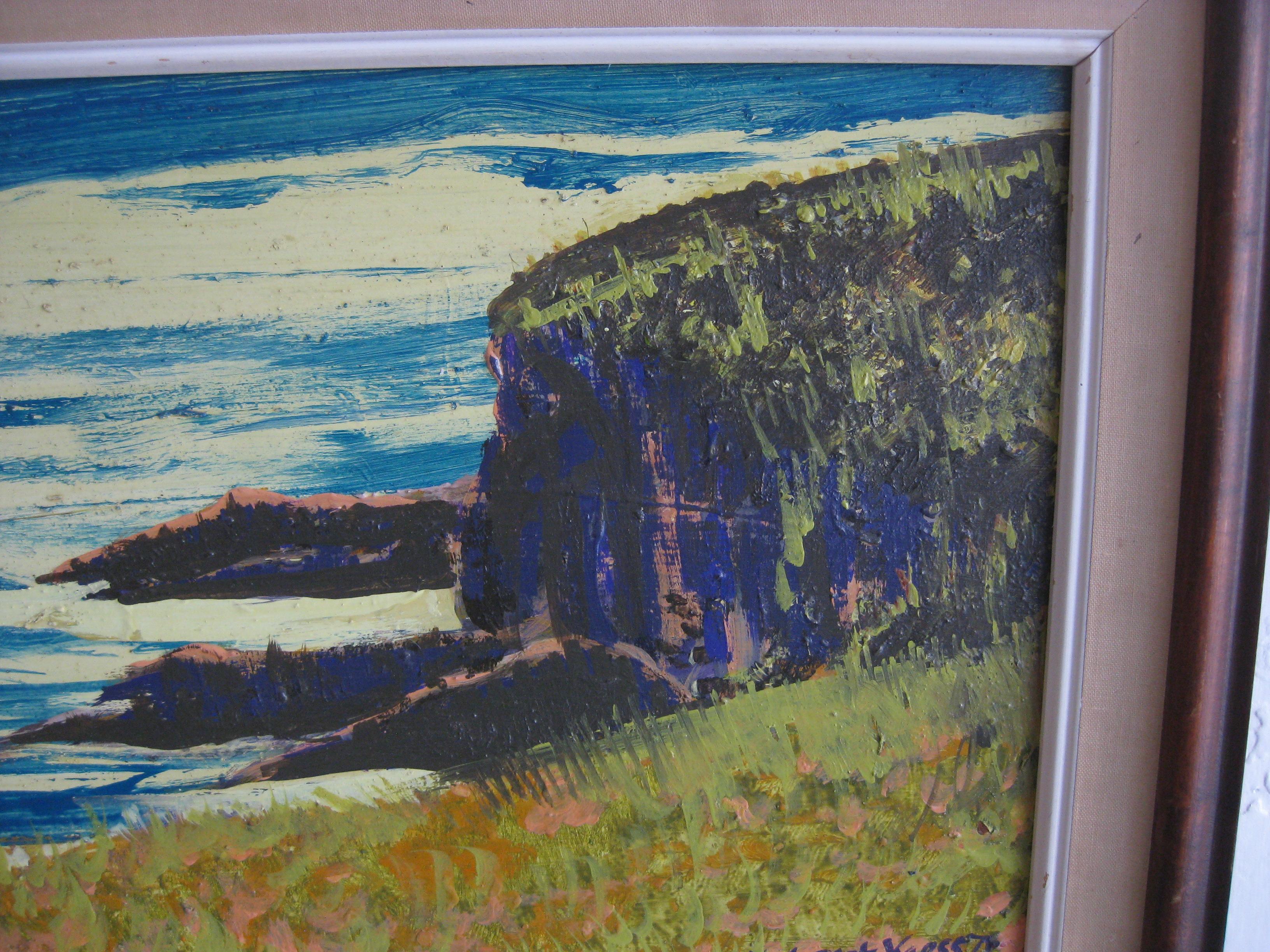 20ième siècle Robert Kaess, artiste californien référencé, peinture à l'huile abstraite de paysage marin en vente