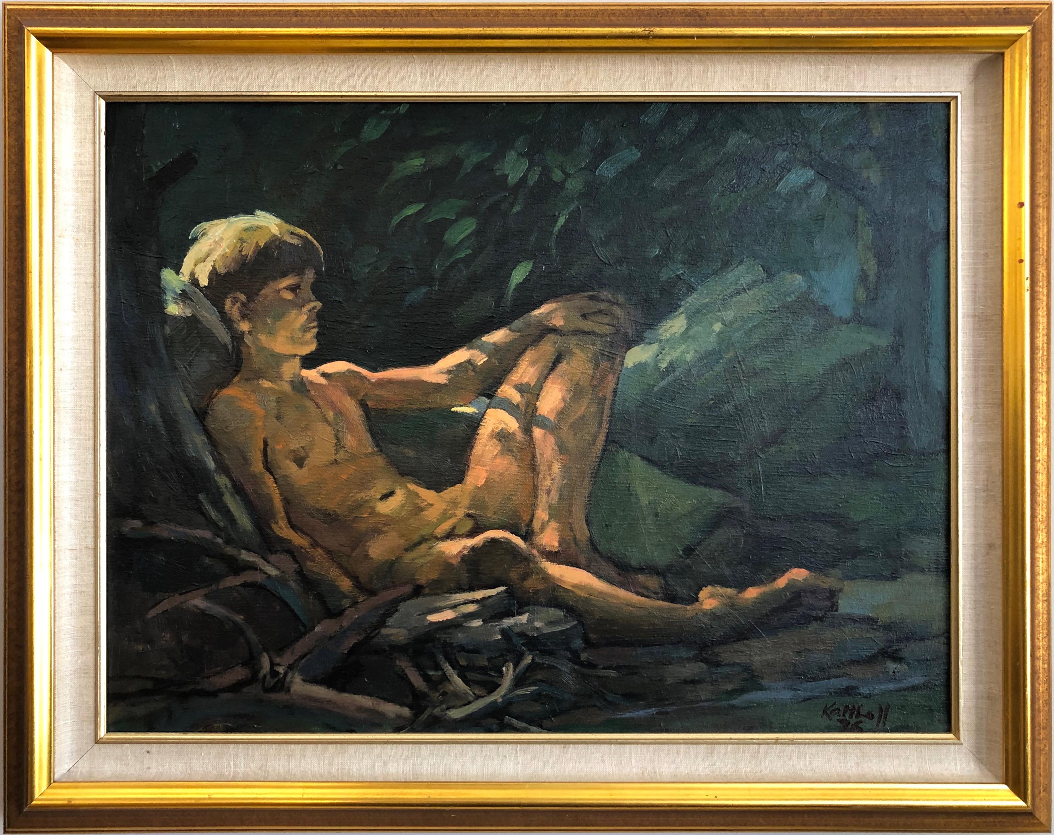 A framed Impressionist figural oil painting on canvas titled 