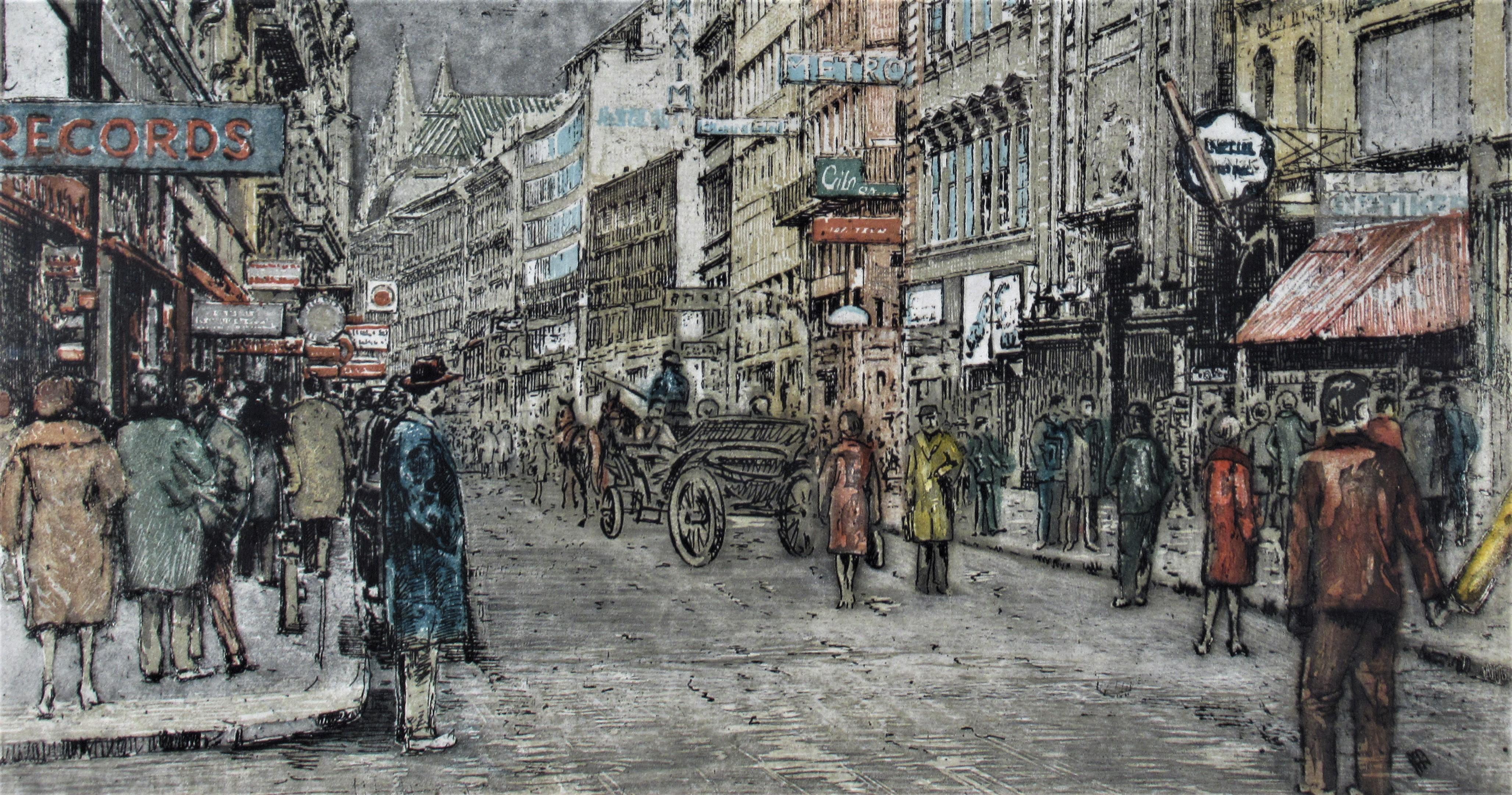 Busy Street, Wien (Realismus), Print, von Robert Kasimir
