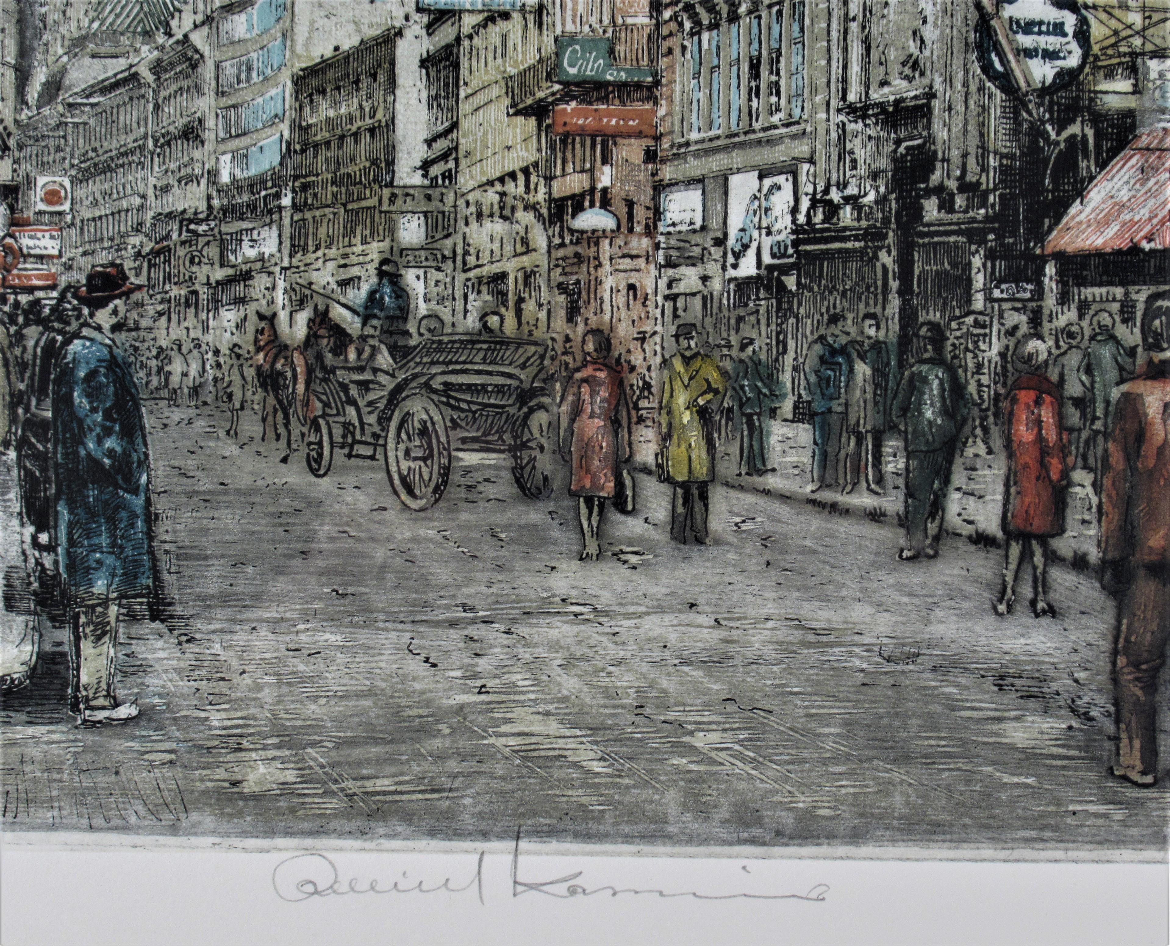 Busy Street, Vienna - Realist Print by Robert Kasimir