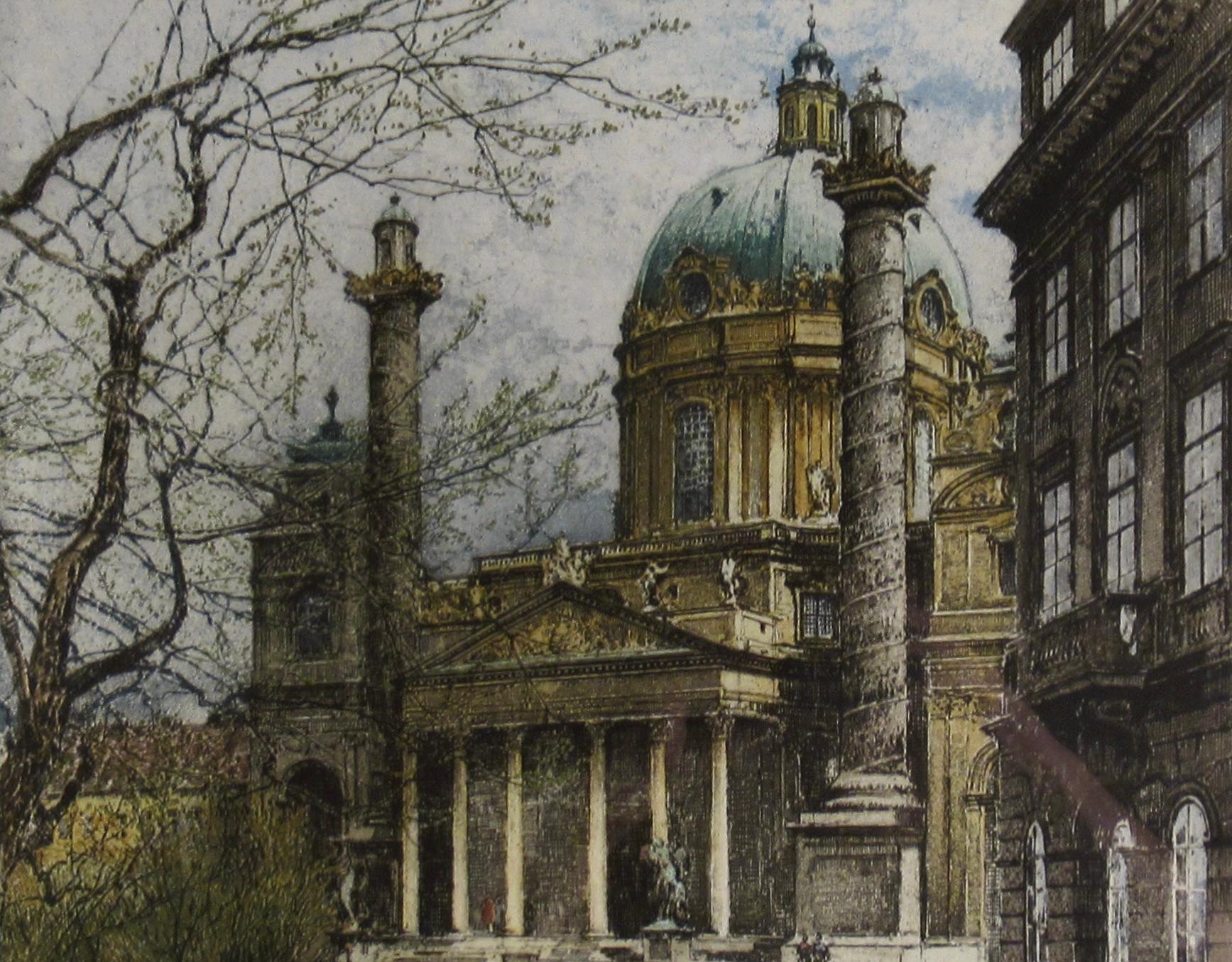 Saint Charles's Church (Wien Kariskirche) - Beige Figurative Print by Robert Kasimir