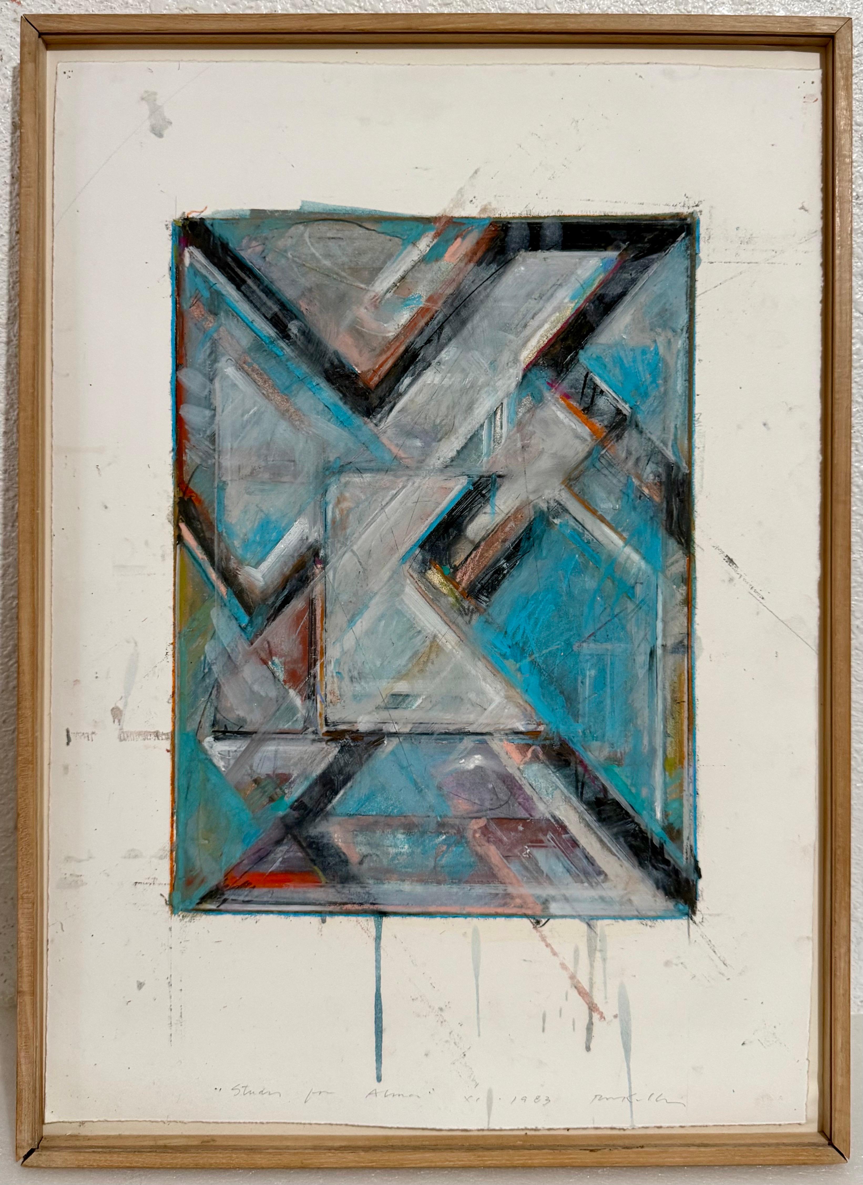 1983 Abstraktes geometrisches Öl- und Gouache-Gemälde Studie für Alma Robert Kelly