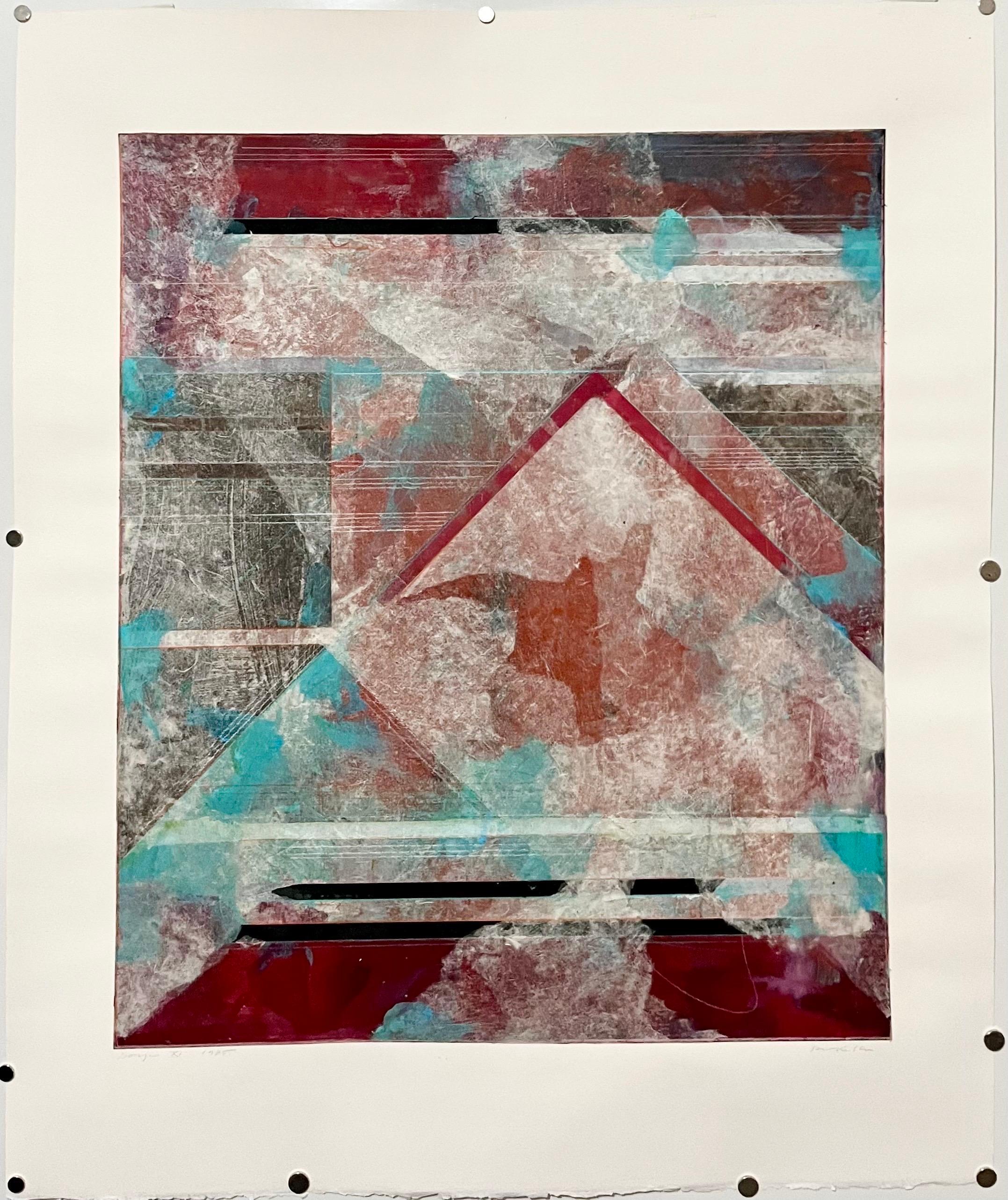 1985 Abstract Geometric Monoprint Painting Chine Colle Collage Robert Kelly For Sale 1