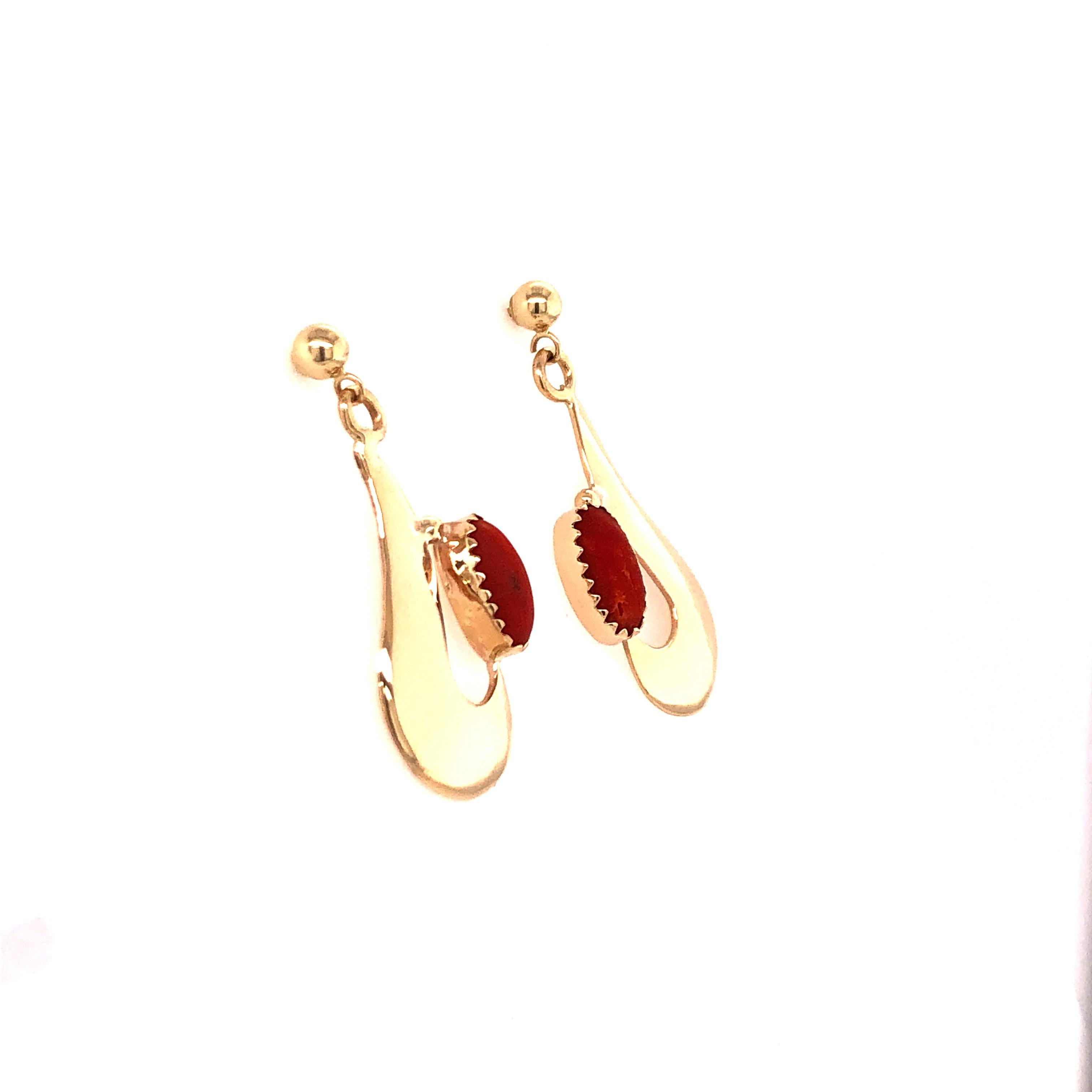 Native American Robert Kelly Yellow Gold Coral Earrings