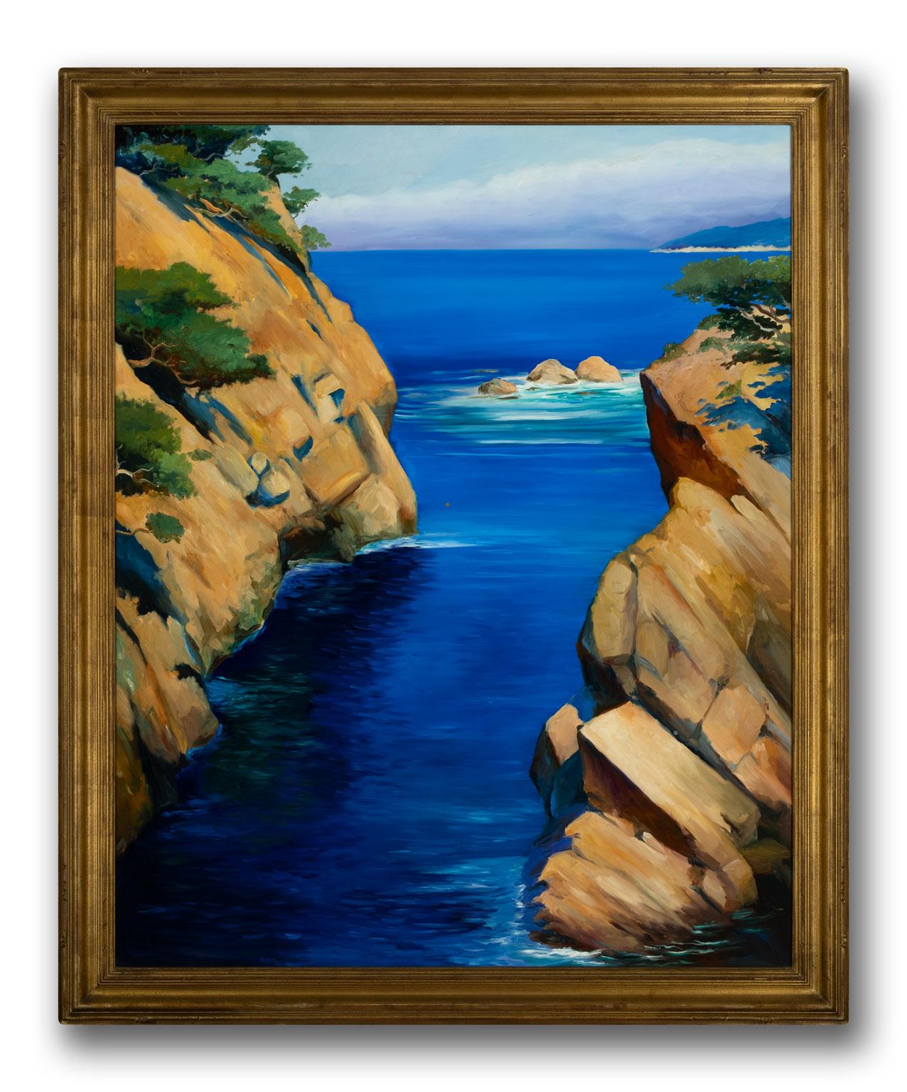 California Coast I - Großes gerahmtes Original-Ölgemälde von Robert White mit Meerblick – Painting von Robert Kenneth White