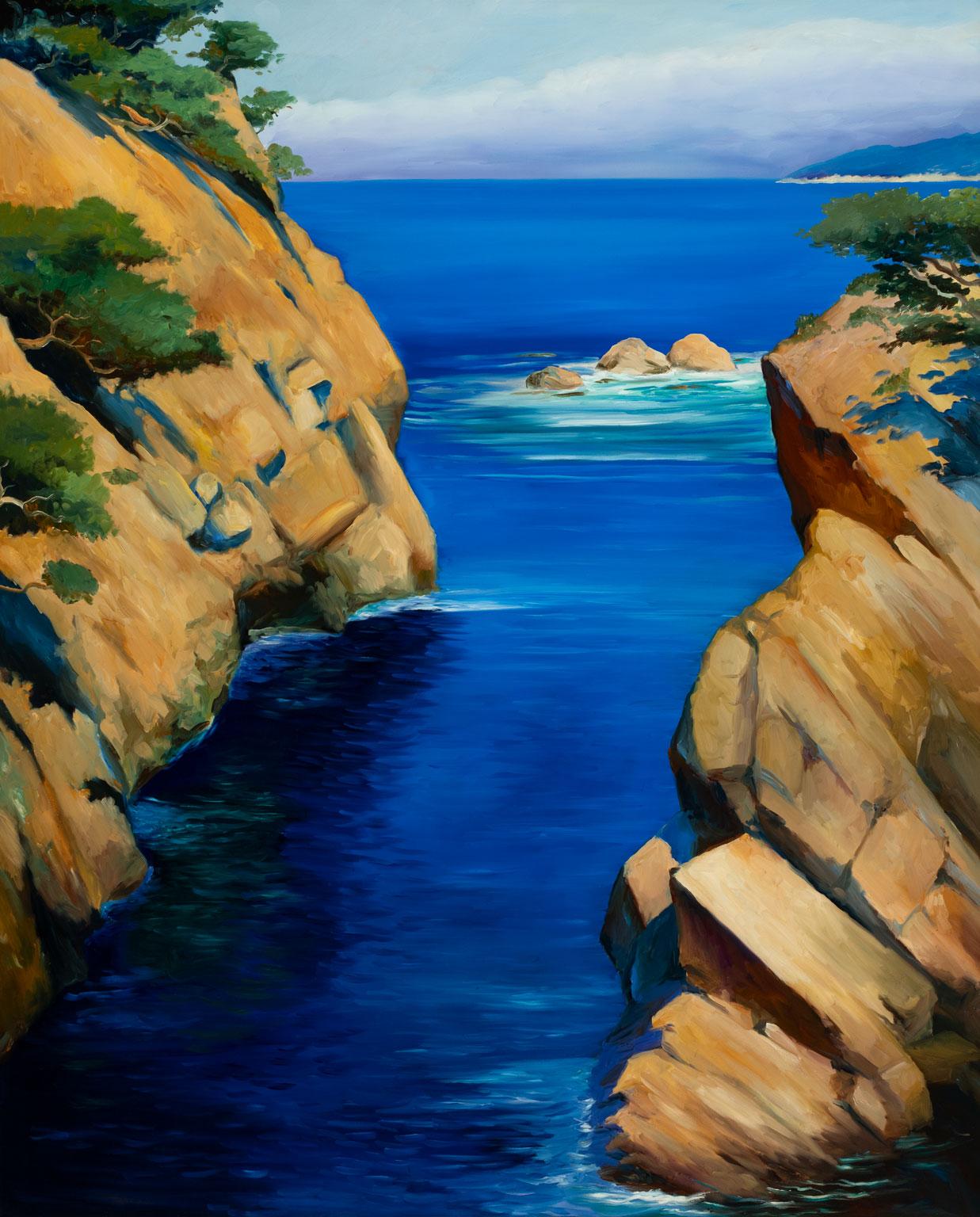 California Coast I - Großes gerahmtes Original-Ölgemälde von Robert White mit Meerblick (Realismus), Painting, von Robert Kenneth White