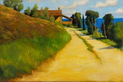 Paysage côtier "Cypress Road" par Robert The White, huile sur toile