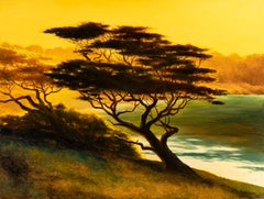 Robert K. White "Cypress Light" Large Signed Oil Painting of Monterey Coast