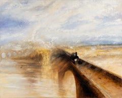 Robert K. White "Ecos del viaducto" Óleo firmado, Romanticismo americano y ferrocarril