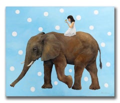 Robert K. White "Elephant Ride" Large 4-Foot Oil Painting on Canvas