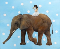 Robert K. White "Elephant Ride" Large 4-Foot Oil Painting on Canvas