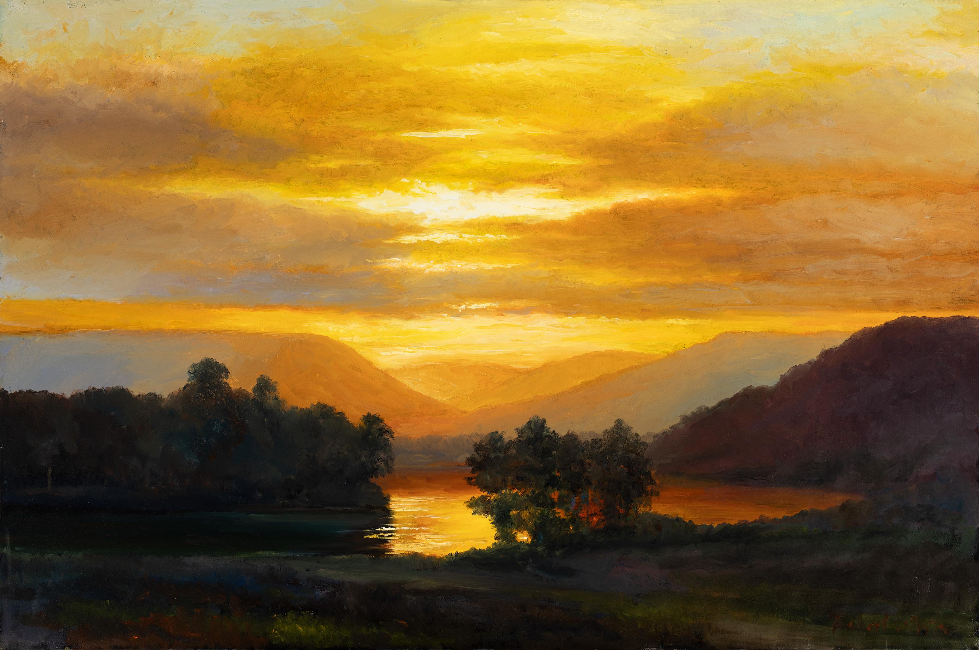 Robert K.K. Whiting "Golden Passage" Peinture à l'huile sur toile de 3 pieds