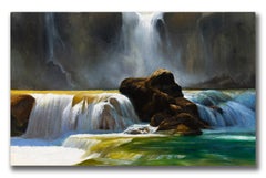 Robert K. White "Rock and Surge" 4.5-Foot Waterfall Landscape, Oil on Canvas