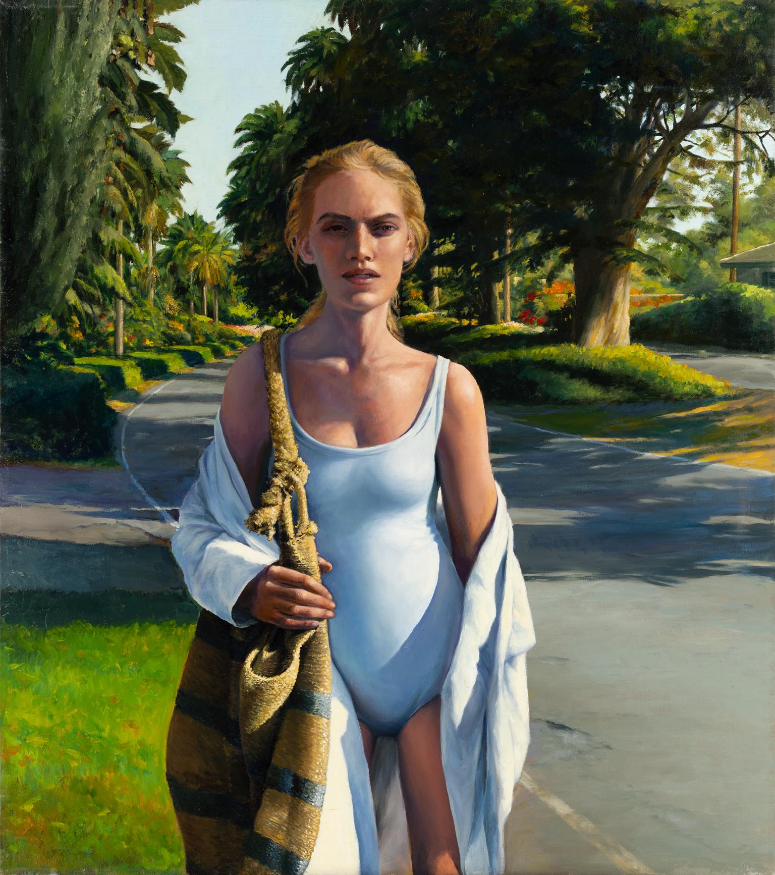 Robert The K.K. White "To the Beach at Del Mar" 2021 Huile, Scène de Californie du Sud - Art de Robert Kenneth White