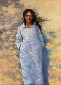 Robert K. White "Wind and Light" Oil on Canvas, Sunlit Portrait with Shadowplay