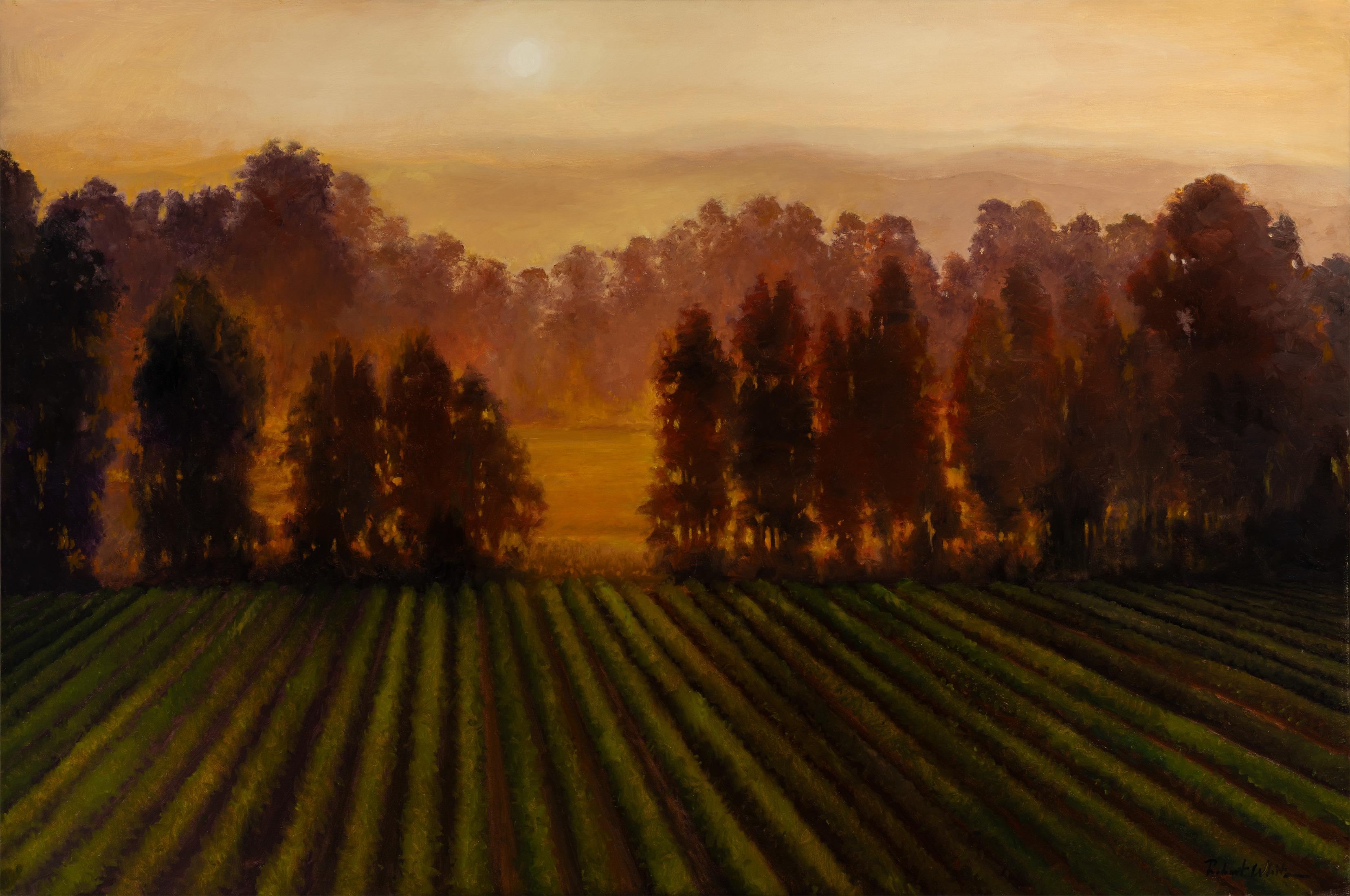 Robert The Whiting "Beneath the Orchard Sky" Paysage à l'huile réaliste à grande échelle