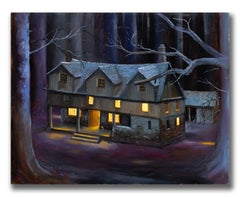 Robert Kenneth White "Cabin in the Pines" 2015 Signiert Öl, Beleuchtetes Waldstück Rückzug