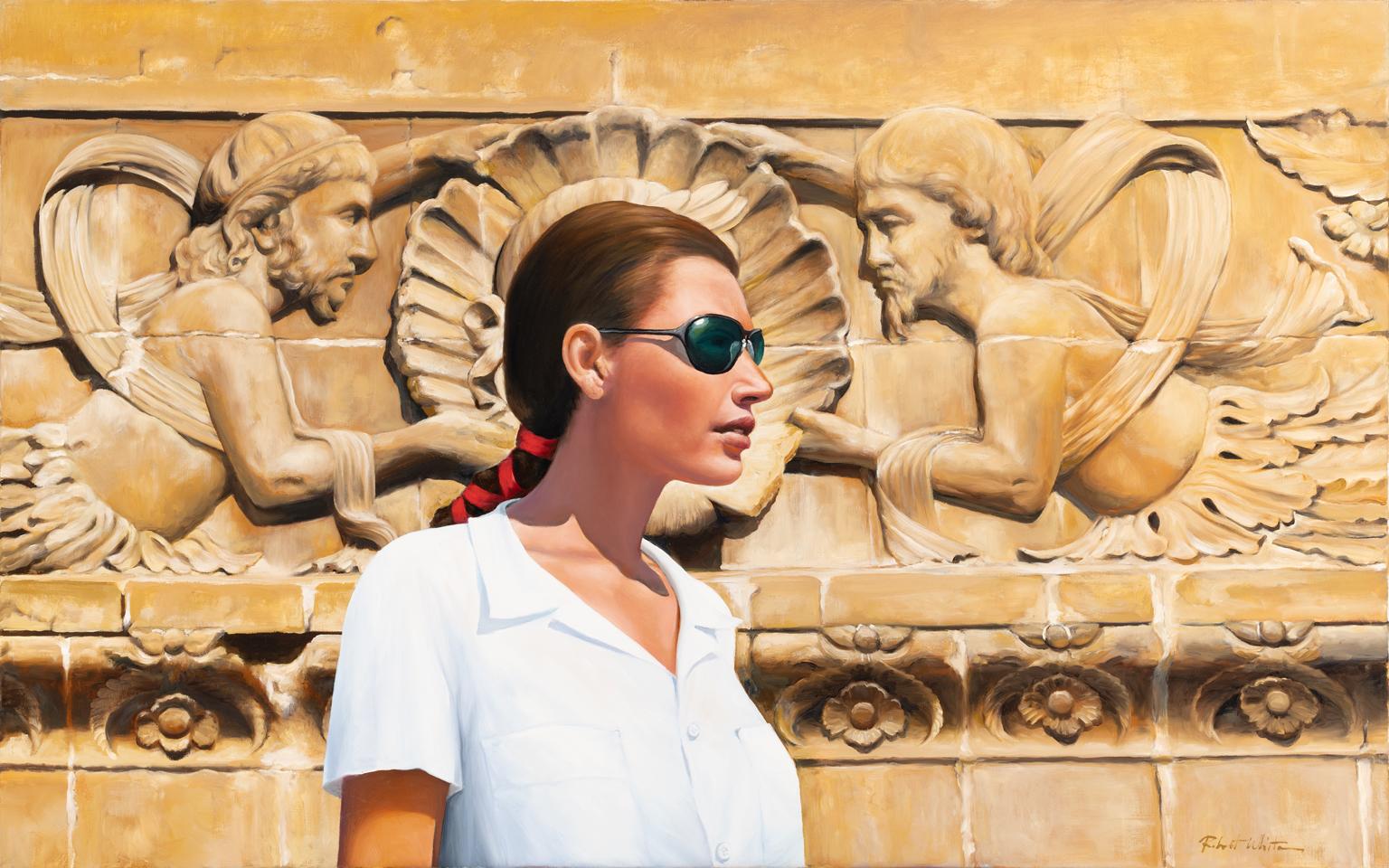 ROBERT KENNETH WHITE - "KLASSISCHE SCHÖNHEIT"
⚜ Öl auf Leinwand ⚜ Handsigniert unten rechts ⚜ Rahmenloses Display

EINE MODERNE HOMMAGE AN ZEITLOSE ELEGANZ
In "Classic Beauty" (2017) verschmilzt Robert Kenneth White die klassische Antike mit