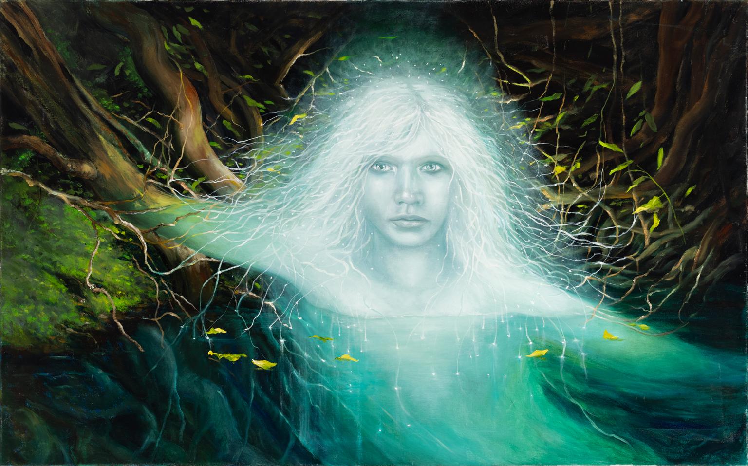 ROBERT KENNETH WHITE – "DAUGHTER OF THE LIGHT"
⚜ Oil on Canvas ⚜ Hand Signed on Verso ⚜ Frameless Display

A VISIONARY WORK OF SYMBOLISM AND LIGHT
In “Daughter of the Light” (2015), Robert Kenneth White departs from his realist landscapes to explore