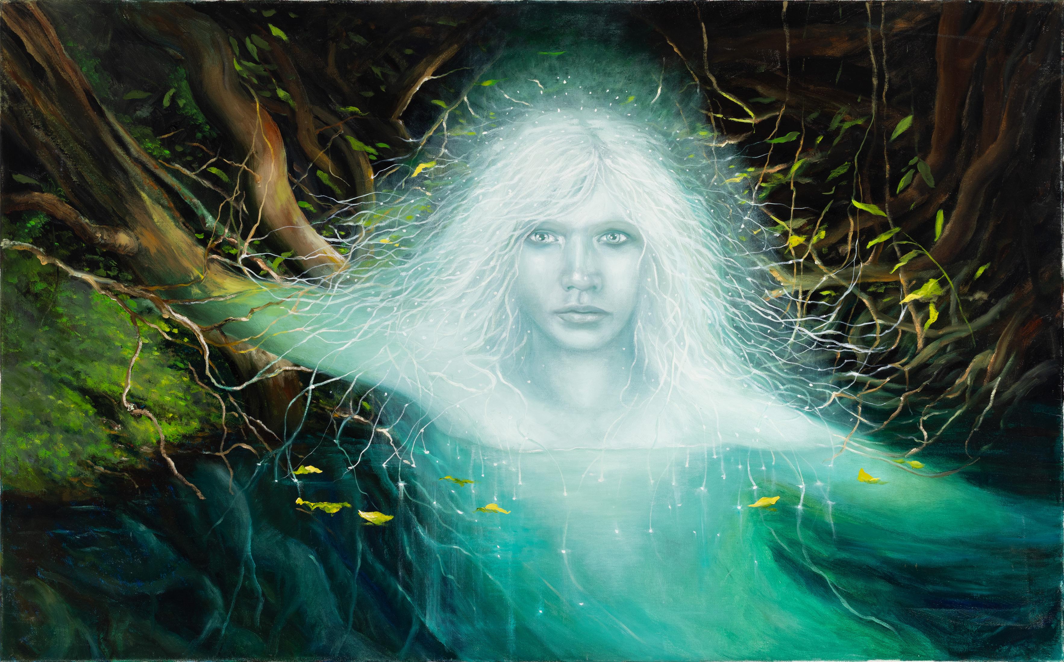 Robert The Whiting "Daughter of the Light" Grande huile réaliste mystique signée